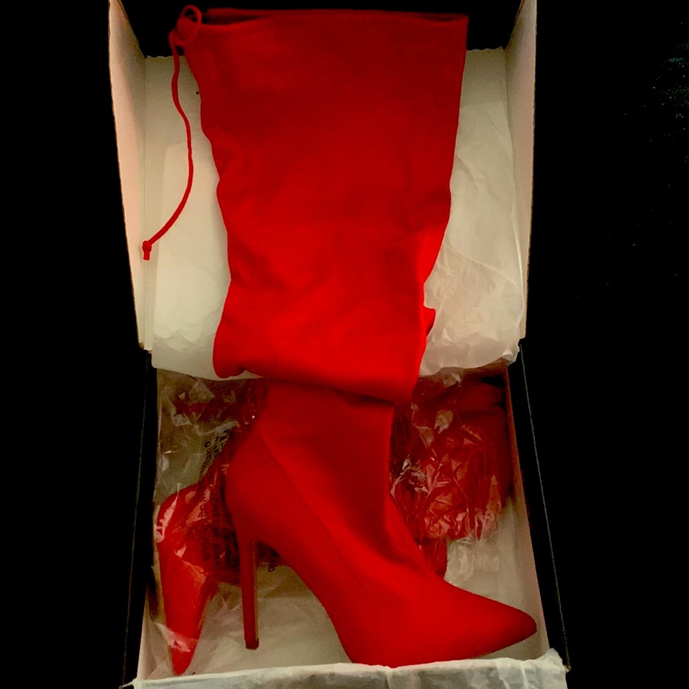 Fashion Nova Red Thigh High Boots Size 8